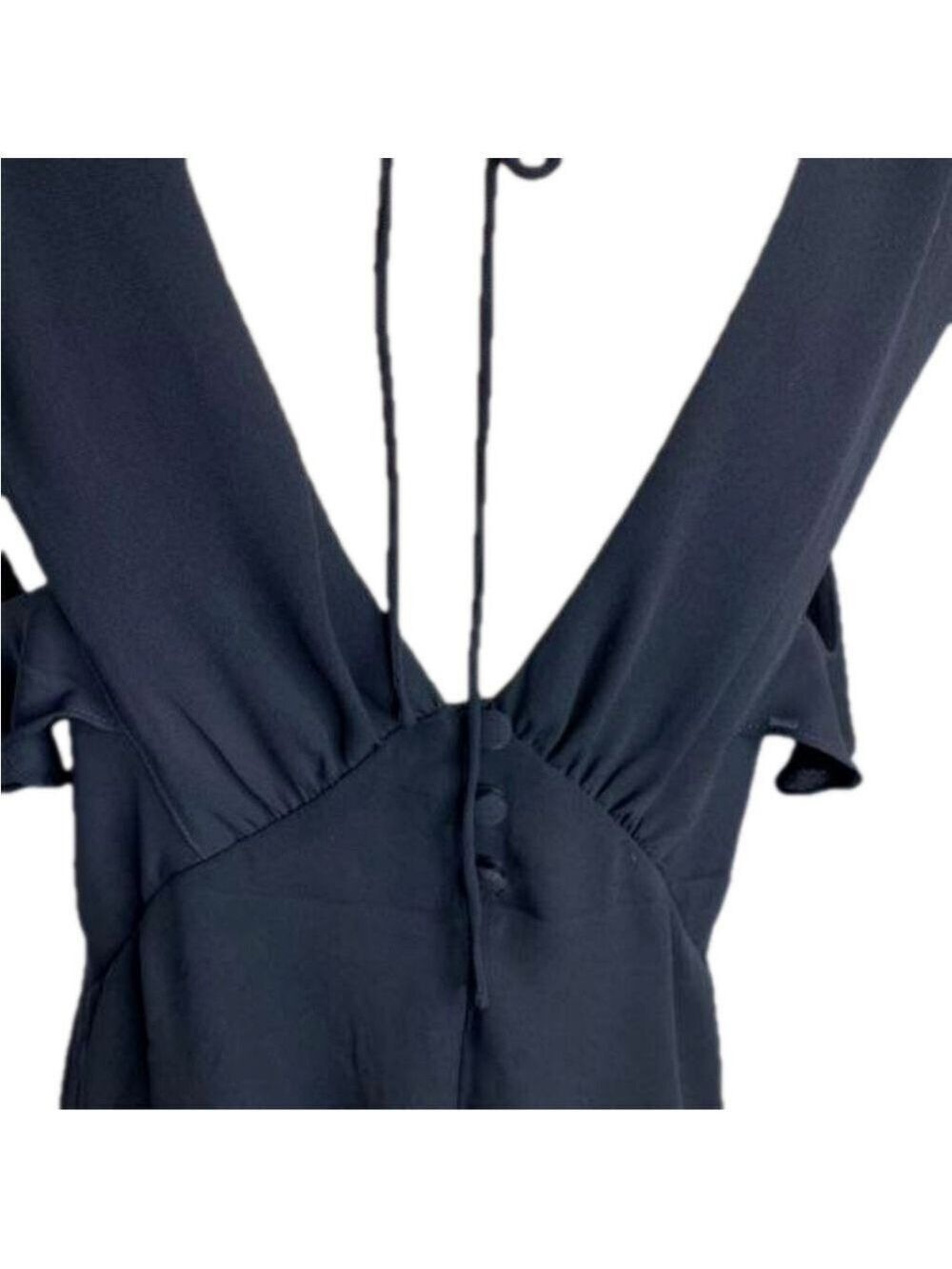 Express Black Ruffle Front 3 Button Top Small Petite - Picture 6 of 8